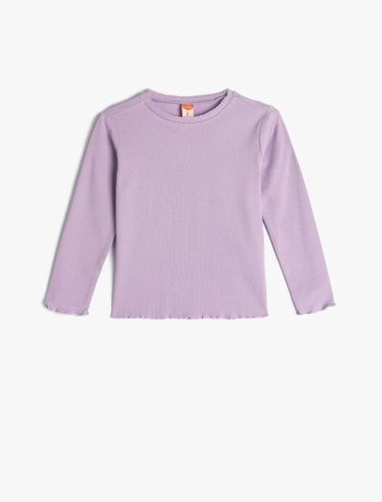 Girls' Long Sleeve Basic T-Shirt with Ribbed Cotton Crew Neck