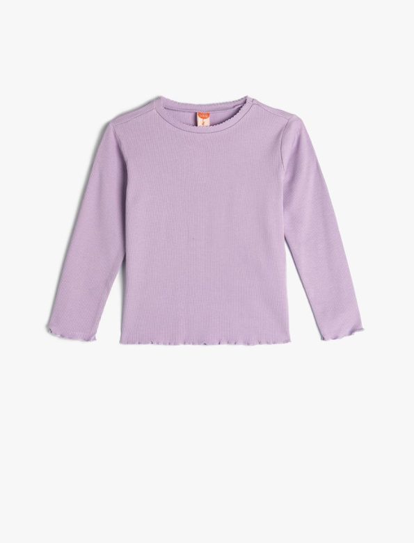 Girls' Long Sleeve Basic T-Shirt with Ribbed Cotton Crew Neck