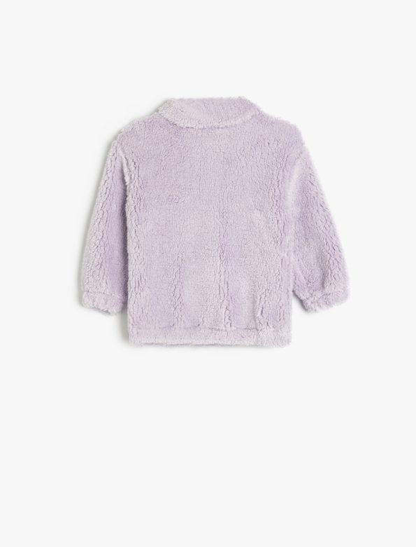Girls' Baby Long Sleeve Zipper Detail Basic Plush Sweatshirt