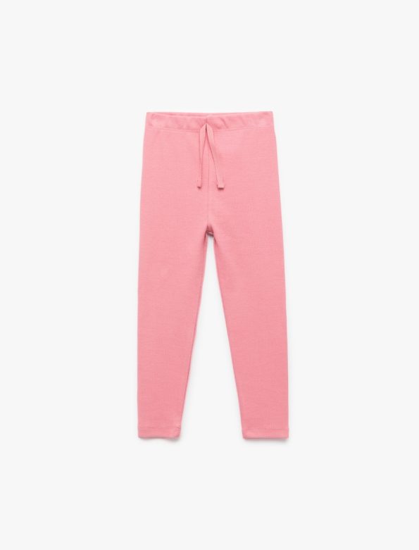 Girls' Cotton Ribbed Elastic Waist Basic Long Leggings