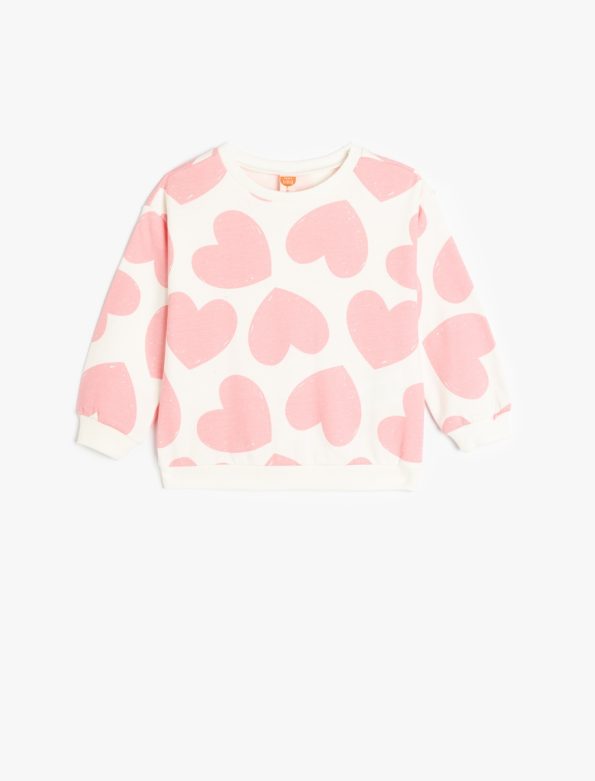 Girls' Long Sleeve Heart Print Sweatshirt