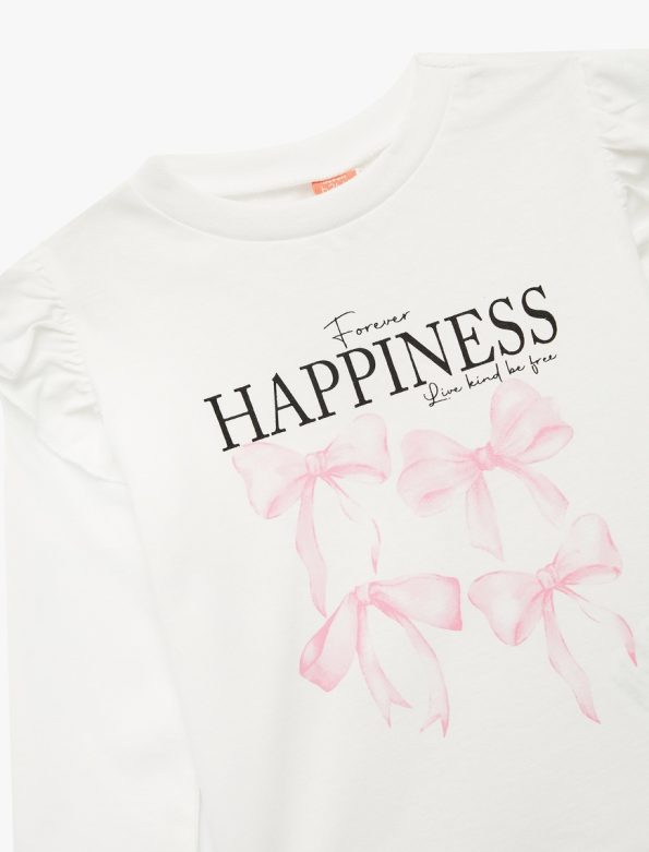 Girls' Cotton Long Sleeve T-Shirt with Bow Print