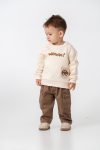 Boys' Cotton Cream Car Printed Sweatshirt and Brown Cargo Pants Set