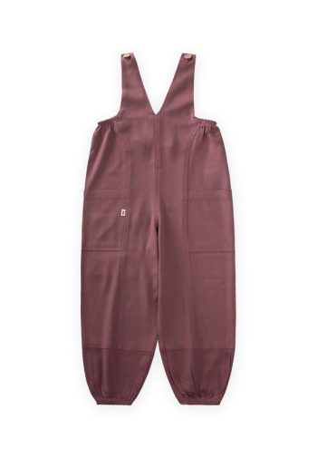 V-Neck Elastic Hem Linen Dungarees for Ages 2-7 - Plum