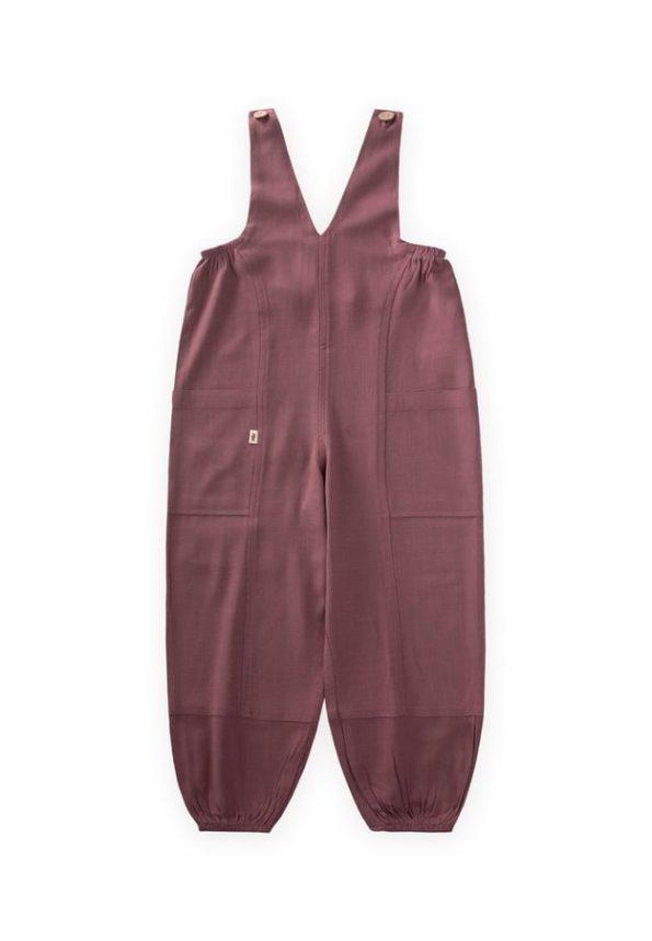 V-Neck Elastic Hem Linen Dungarees for Ages 2-7 - Plum