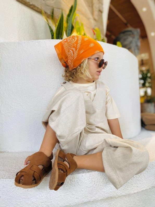 V-Neck Elastic Cuffed Linen Dungarees 2-7 Years Natural