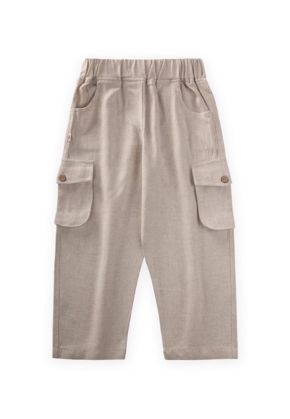 Double Pleat Pocket Linen Pants for Ages 2-7 Natural