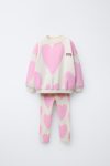Girls' Cotton Ecru Pink Heart Print Sweatshirt and Leggings Set - Love