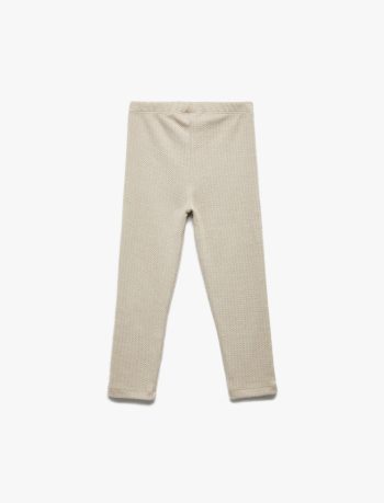 Girls' Herringbone Pattern Button Detail Elastic Waist Long Leggings