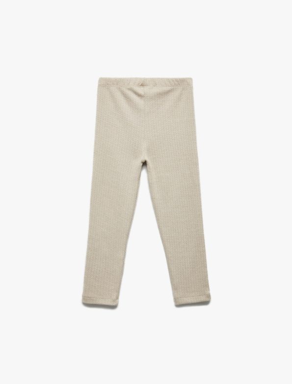 Girls' Herringbone Pattern Button Detail Elastic Waist Long Leggings