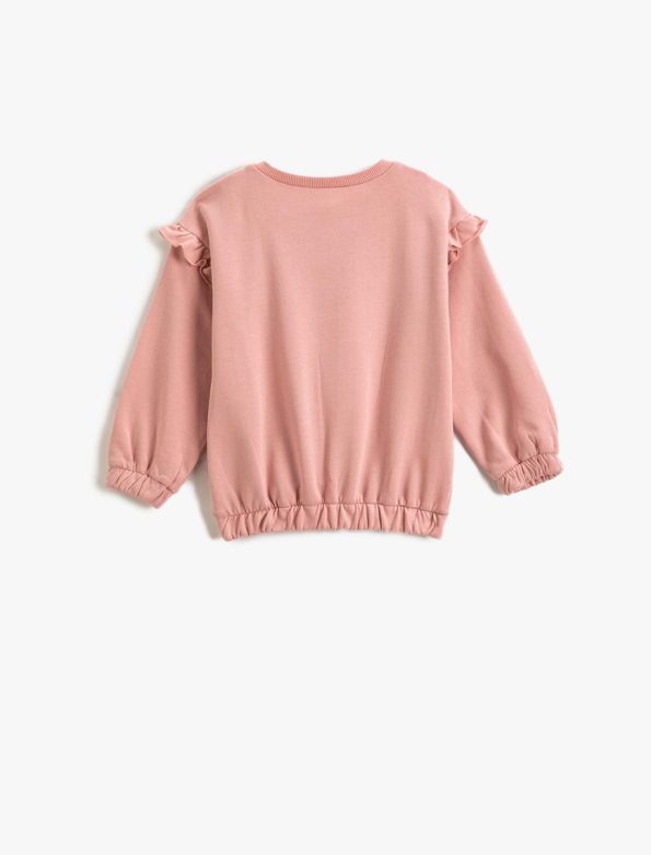 Girls' Ruffled Detail Printed Long Sleeve Sweatshirt with Elastic Cuffs and Waist