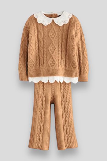 Striped Detail Knit Sweatshirt and Pants Set for Girls