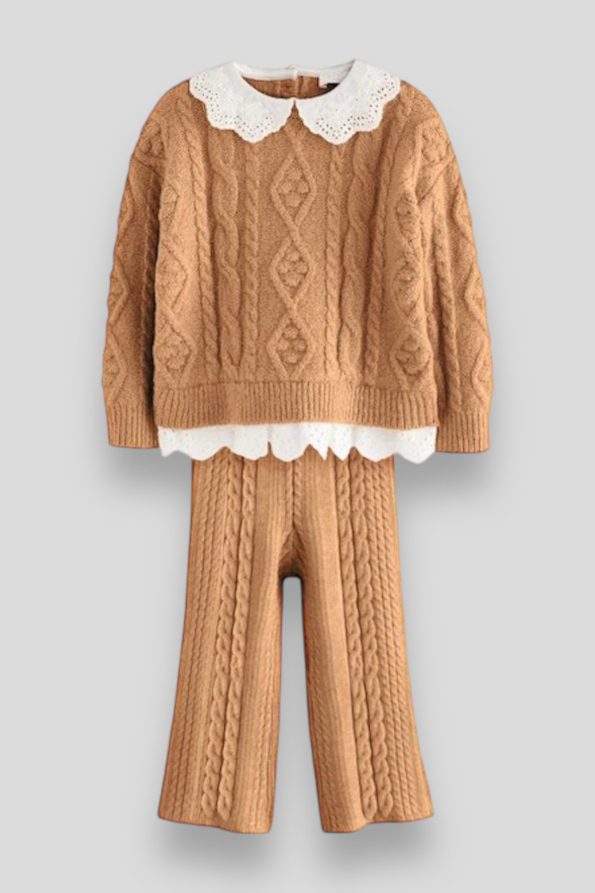 Striped Detail Knit Sweatshirt and Pants Set for Girls