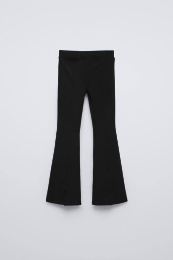 Girls' Cotton Black Flared Pants with Slit Detail