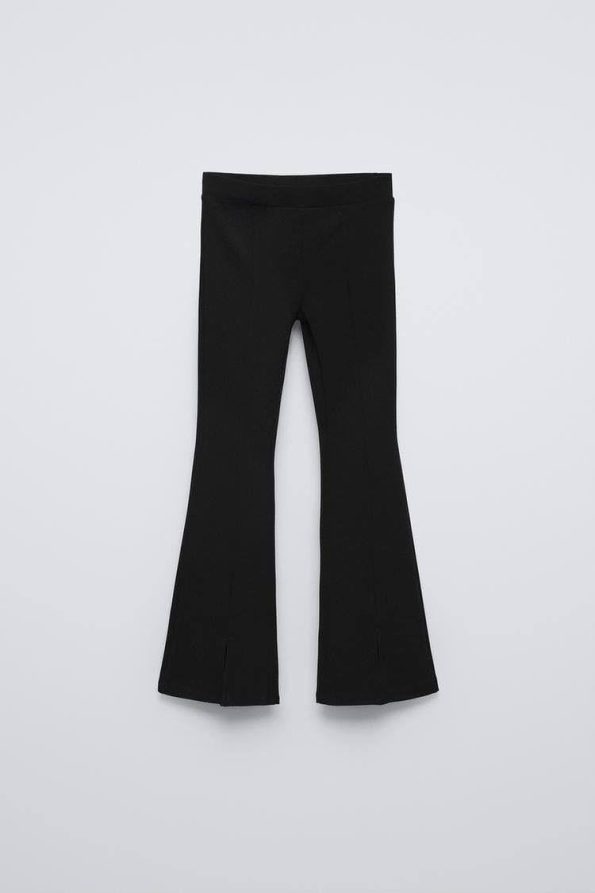 Girls' Cotton Black Flared Pants with Slit Detail