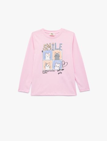 Girl Cat Print T-Shirt