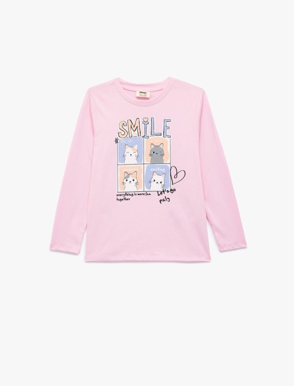 Girl Cat Print T-Shirt