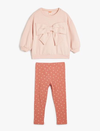Girls' Baby 2-Piece Set with Bow Detail Sweatshirt and Polka Dot Leggings