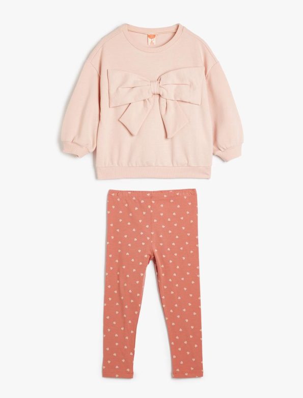 Girls' Baby 2-Piece Set with Bow Detail Sweatshirt and Polka Dot Leggings