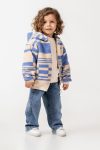 Boys' Cotton Blend Beige and Blue Plaid Hooded Zip-Up Fleece Jacket