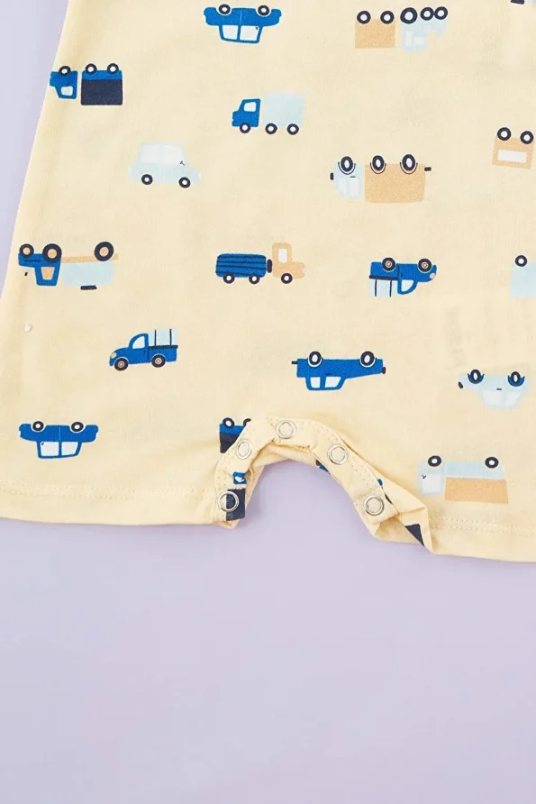 Trendyolmilla Kids Orange 2-Piece Baby Boys' 100% Cotton Car Print Short Sleeve Romper