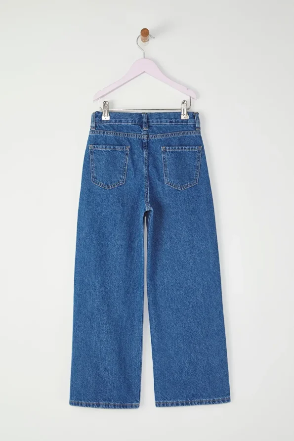 Trendyolmilla Kids Blue Girls' 100% Cotton Ribbon Pattern Wide Leg Denim Pants