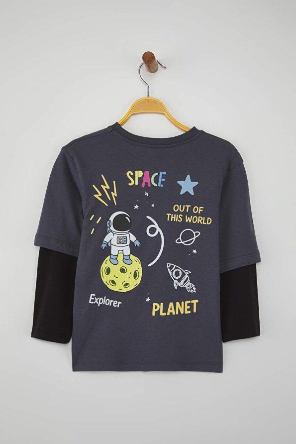 Trendyolmilla Kids Dark Grey Cotton Printed Regular Knit T-Shirt
