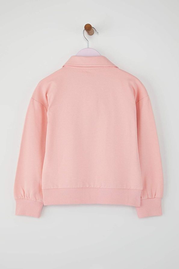 Trendyolmilla Kids Pink Cotton Slogan Printed Polo Neck Regular Knit Sweatshirt