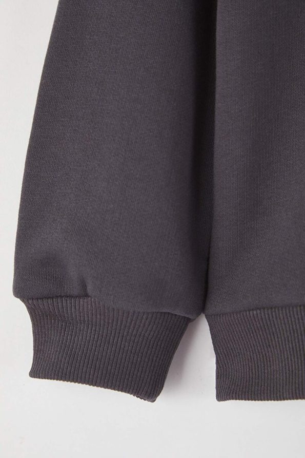 Trendyolmilla Kids Anthracite Cotton Printed Oversized Knit Sweatshirt