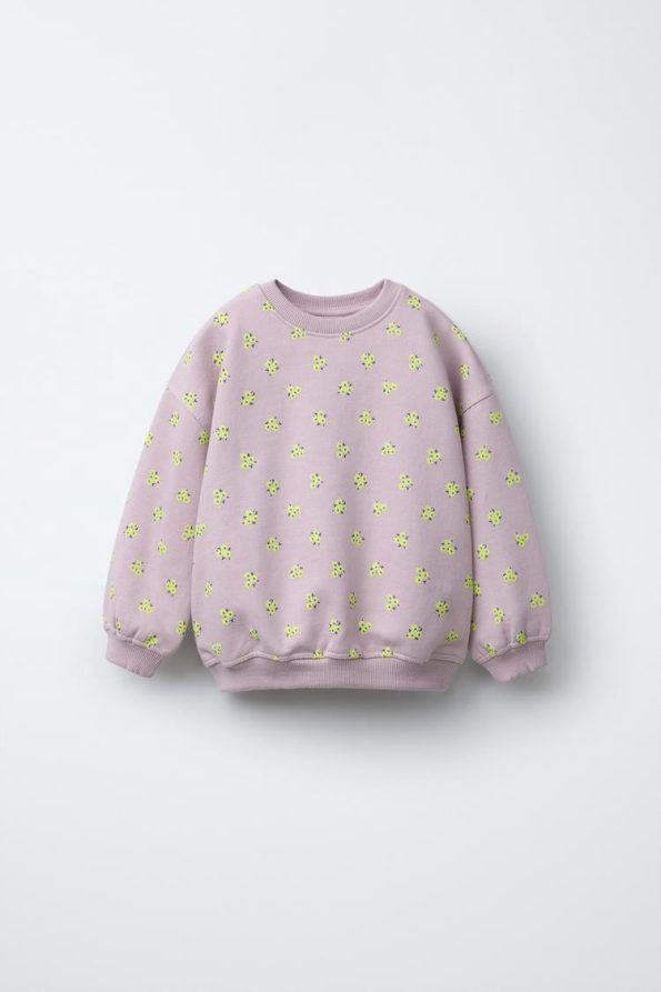 Girls' Cotton Lilac Floral Sweatshirt and Leggings Set