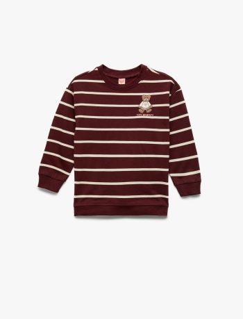 Girls' Long Sleeve Striped Sweatshirt with Bear Print