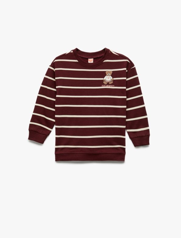Girls' Long Sleeve Striped Sweatshirt with Bear Print