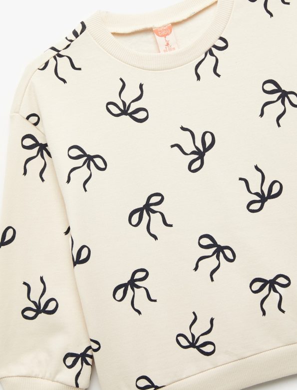Girls' Long Sleeve Bow Print Cotton Sweatshirt
