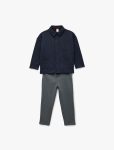 Baby Boy Long Sleeve Button-Down Collar Cotton Shirt and Drawstring Pants Set