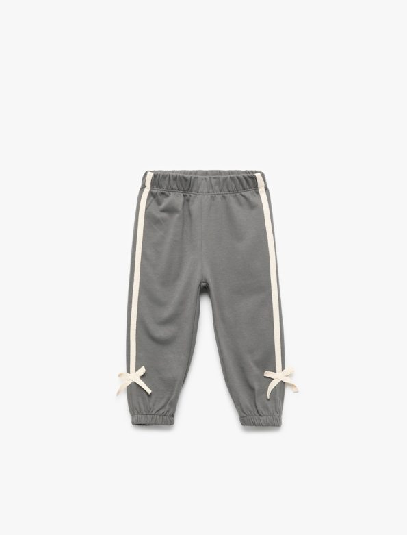 Girls' Cotton Elastic Waist Bow Detail Jogger Pants