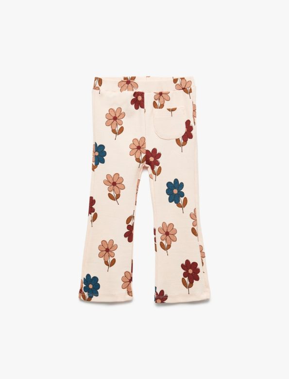 Baby Girl Floral Ribbed Cotton Flared Leggings