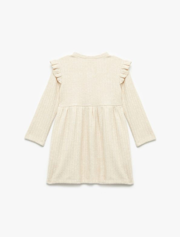 Girls' Baby Ruffled Detail Button-Up Long Sleeve Crew Neck Dress