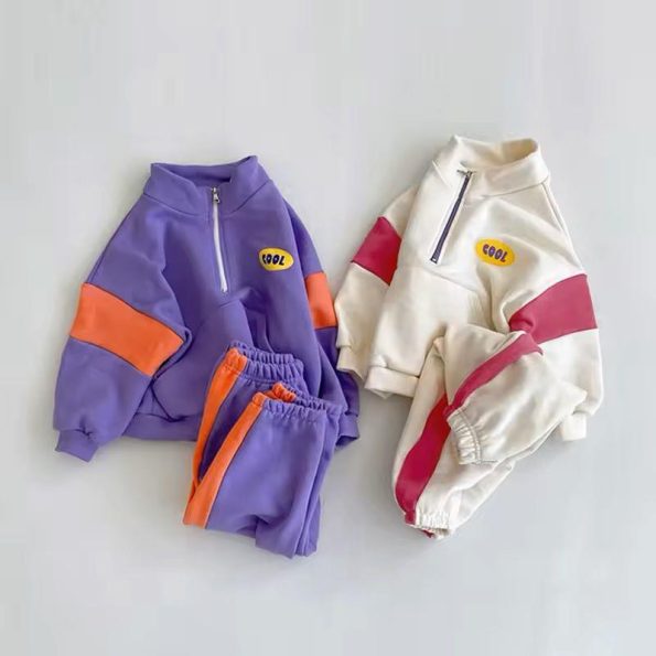 Unisex Children's Cotton White Pink Cool Zip Tracksuit