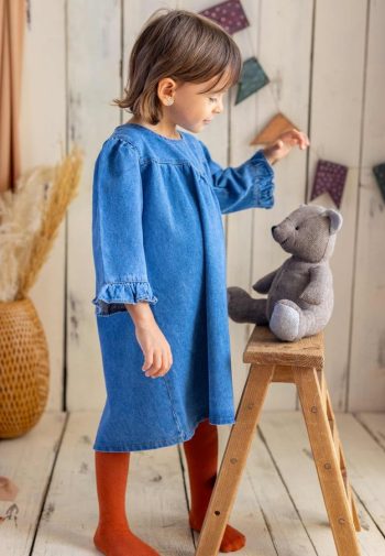Button-Back Denim Dress for Ages 2-7 Blue