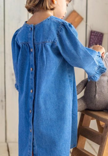 Button-Back Denim Dress for Ages 2-7 Blue