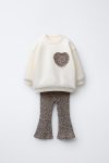 Girls' Cotton Ecru Heart Appliqué Sweatshirt and Leopard Print Flare Leggings Set