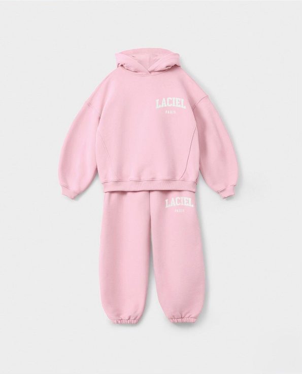 Girls' Cotton Pink Hooded Sweatshirt and Jogger Set
