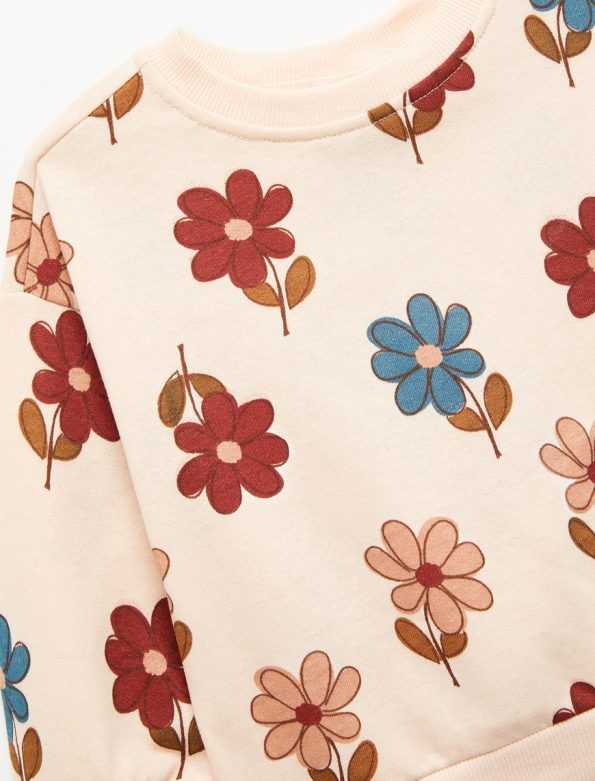 Girls' Floral Print Long Sleeve Crew Neck Sweatshirt