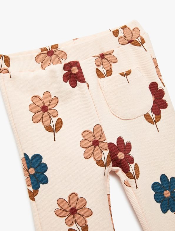 Baby Girl Floral Ribbed Cotton Flared Leggings