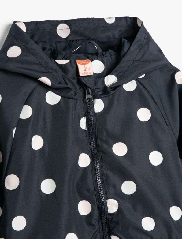 Girls' Hooded Polka Dot Jacket with Pocket Detail and Color-Changing Feature