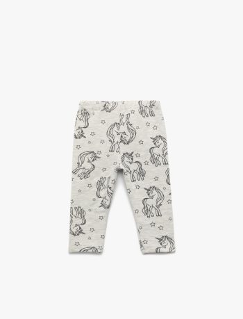 Girls' Cotton Leggings with Unicorn Print and Elastic Waist