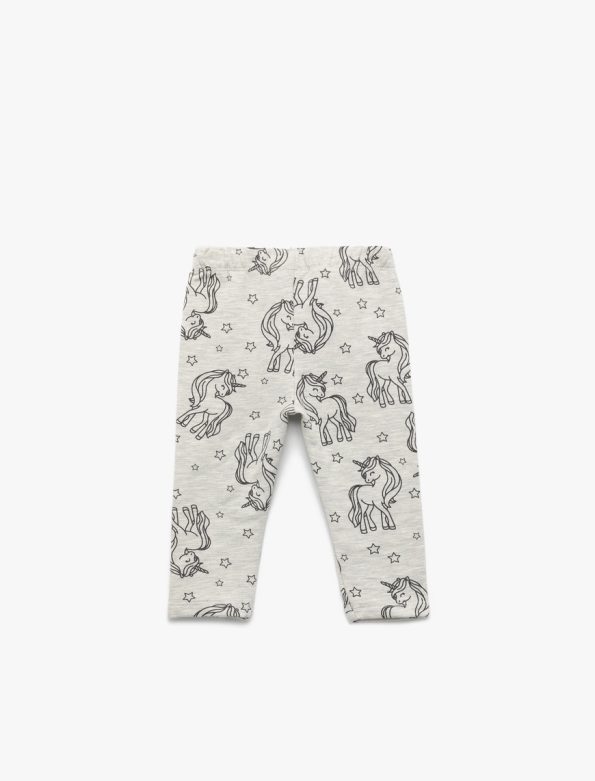 Girls' Cotton Leggings with Unicorn Print and Elastic Waist