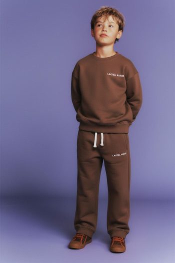 Boys' Cotton Brown Oversize Sweatshirt and Jogger Set - Comfortable and Stylish