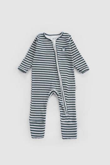 Self-Mitten and Footed Modal Green Zippered Bodysuit
