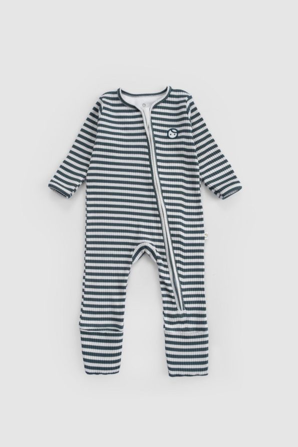 Self-Mitten and Footed Modal Green Zippered Bodysuit